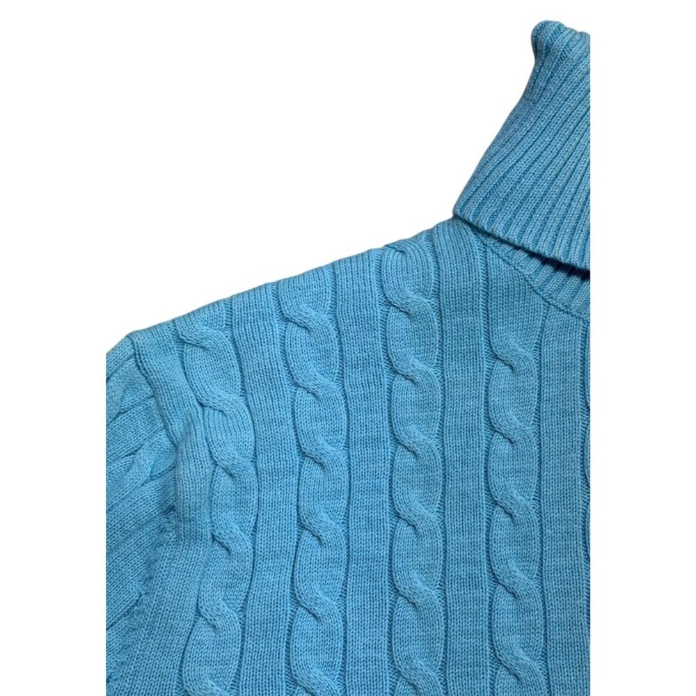 Lands End MP Blue Cable Knit Turtleneck 100% Cotton Sweater - Picture 5 of 8